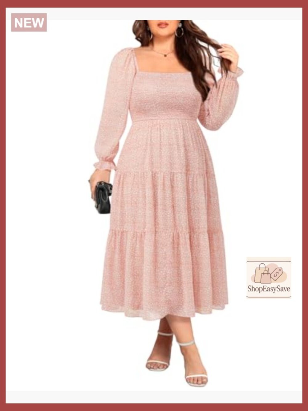 Chiffon Midi Dress Boho Elegant Square Neck Off Shoulder Puff Sleeve - Picture 2 of 7
